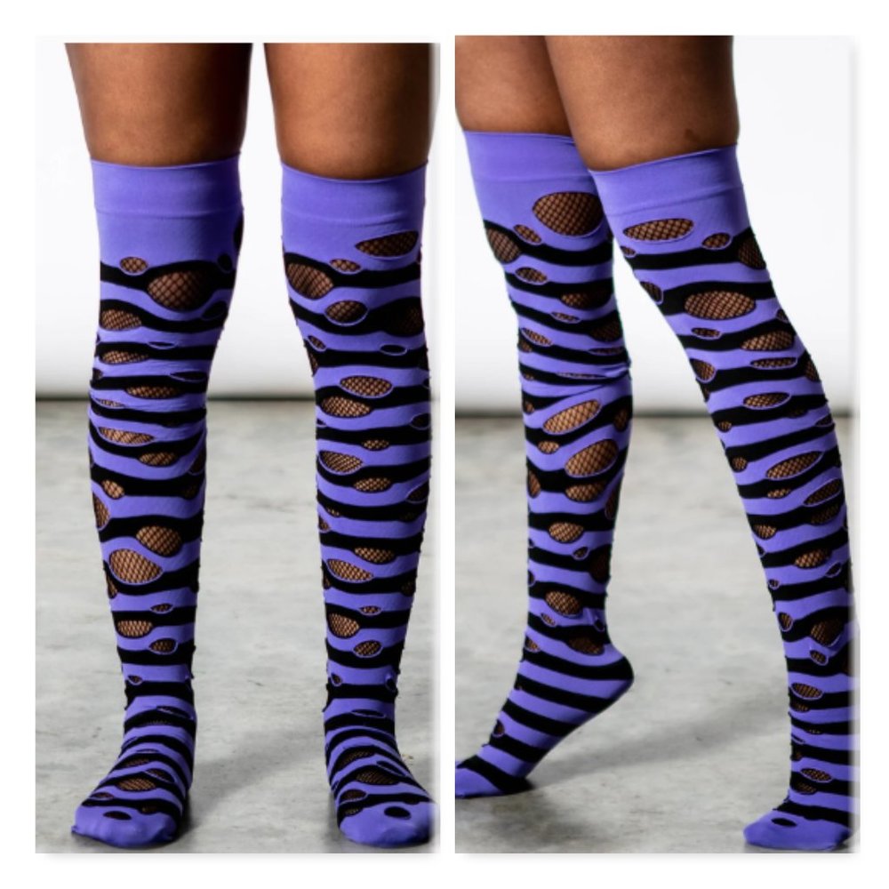 Killstar Wretched Soul Distress Socks Black/Plum